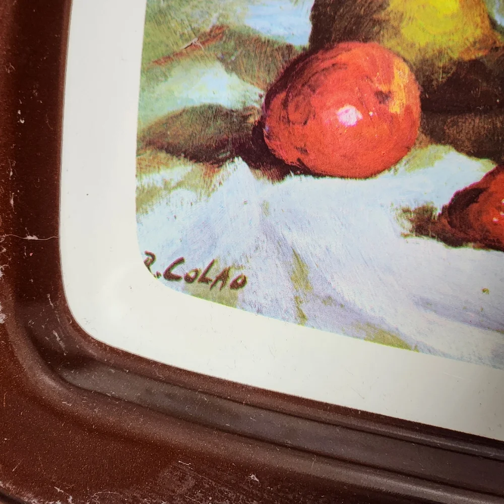 Vintage R. Colad Fruit & Flowers Rectangular Metal Tray - Picture 4 of 5
